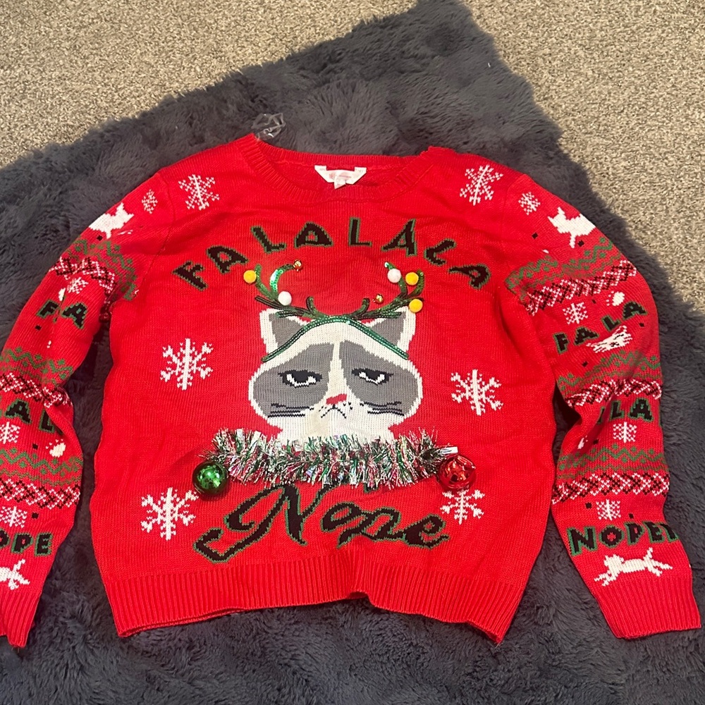 No Boundaries Red Holiday Cat Sweater